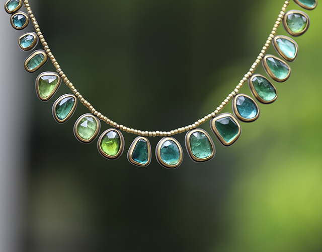 Ananda Khalsa Green Tourmaline Gold Necklace at Voiage